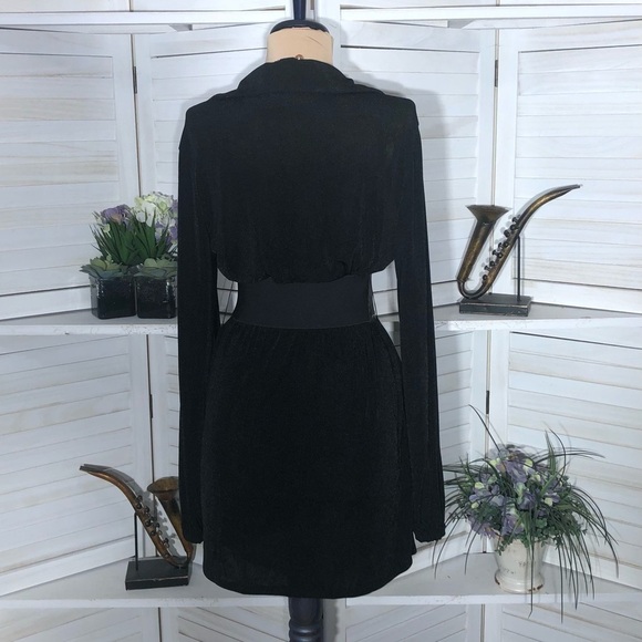 Princess Poly long sleeves sexy black deep V neckline cocktail mini dress Sz S - Picture 4 of 11